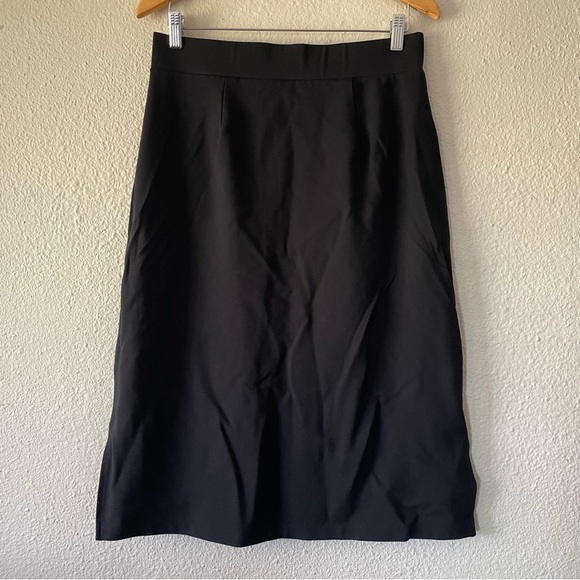 DownEast Dresses & Skirts - Downeast Pull On Midi Skirt Womens L Black A-Line Side Slit Rayon Career Office